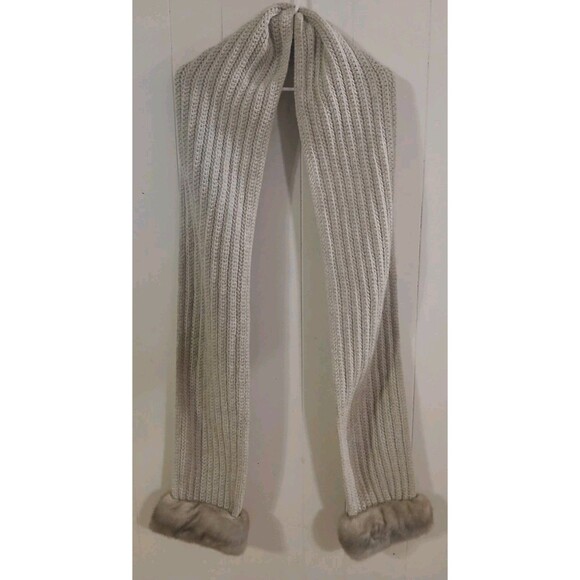 handmade Accessories - Handmade  Cozy Chic Beige Long Scarf Fur Trim 92inch